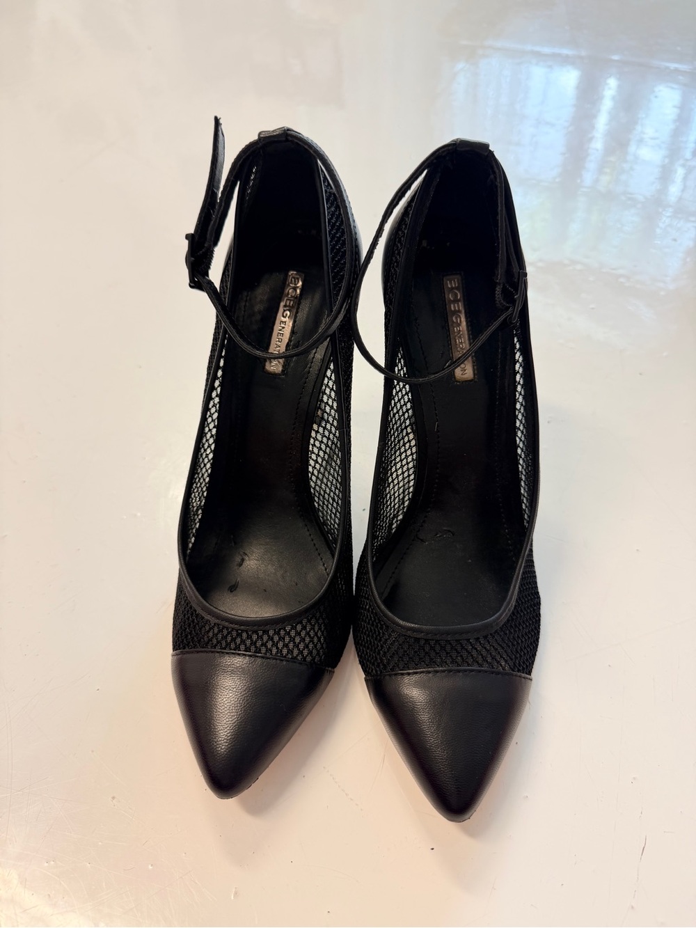 BCBG Black Mesh Pointed-Toe Ankle-Strap Pumps size 9
